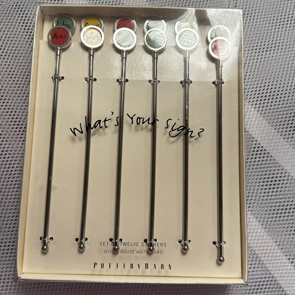 Pottery Barn What’s Your Sign? Set of 12 Cocktail Stirrer NIB